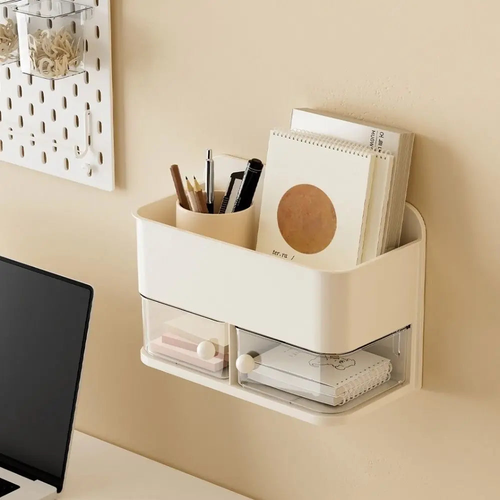 rangement mural moderne beige clair tiroirs adhésifs organisateur cosmétiques salle bain transparent compartments poignée