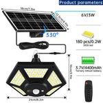 lampe solaire suspendue détecteur mouvement 180 led noir moderne télécommande modes éclairage autonomie ip65