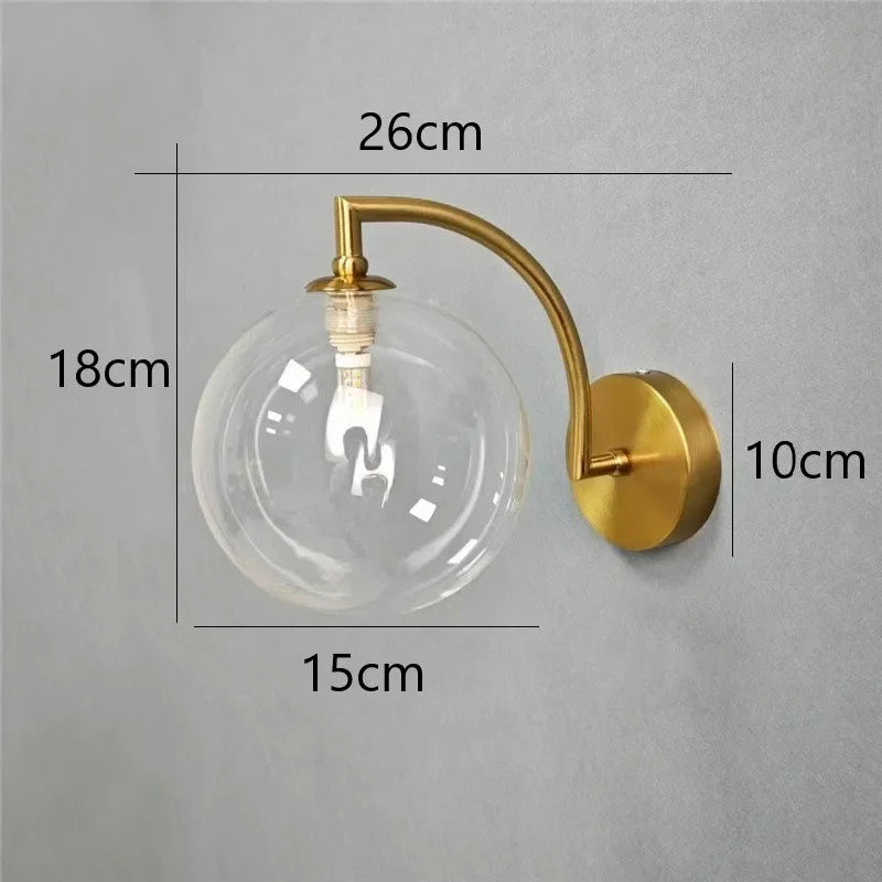 applique murale moderne or transparent sphérique led minimaliste fixée mur