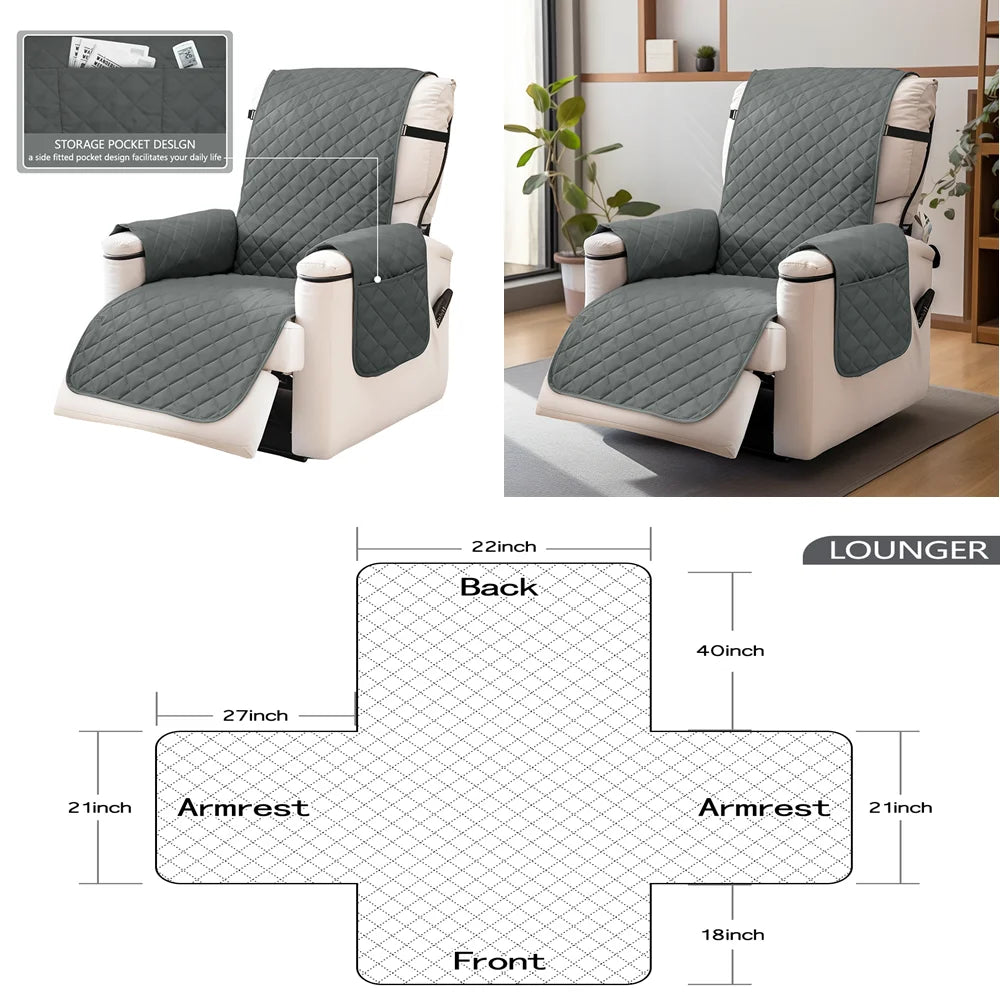 housse canapé réversible quiltée gris beige poche rangement boucles métalliques