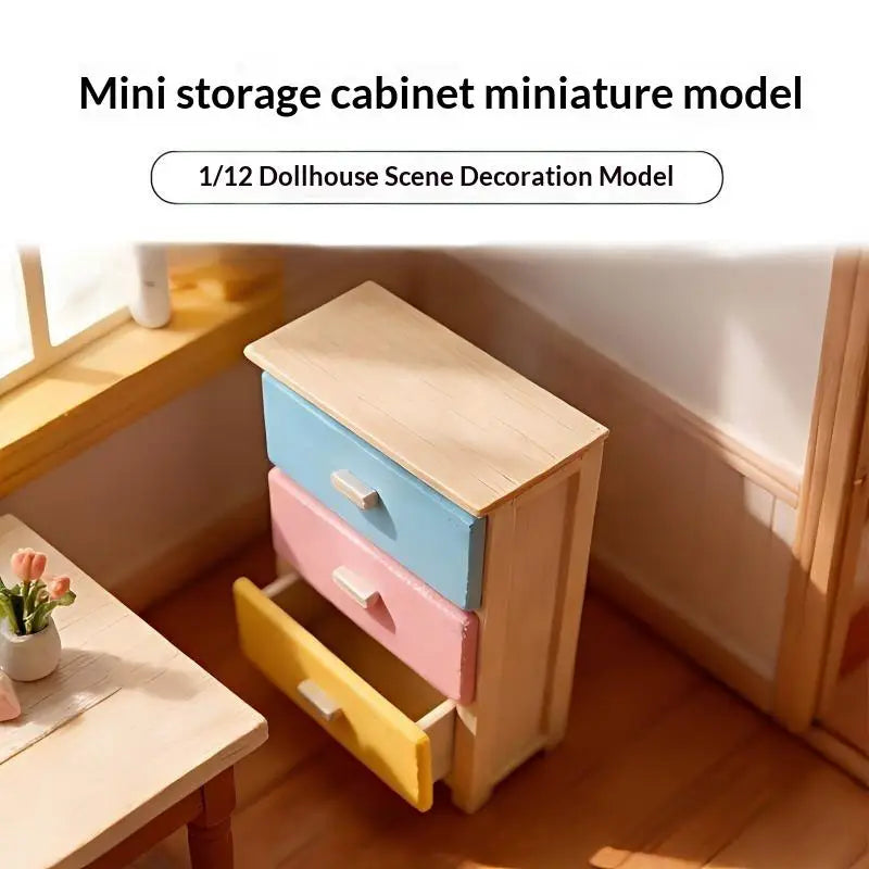 meuble miniature boîte tiroirs beige bleu rose jaune rustique 4cm profond 7.7cm large 9.2cm