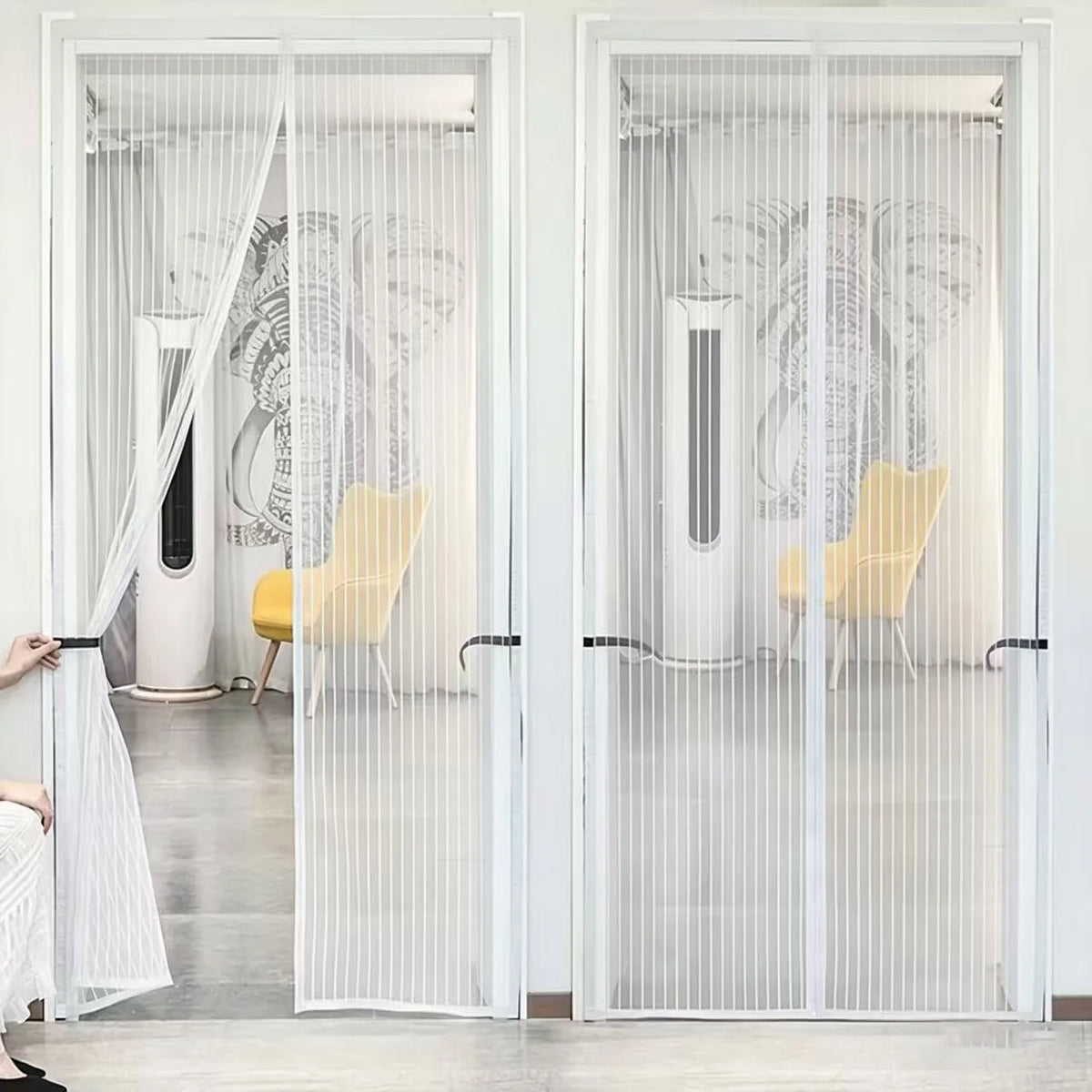 rideau porte moustiquaire autoagrippante velcro blanc rayures fines moderne opacité chambre usage domestique