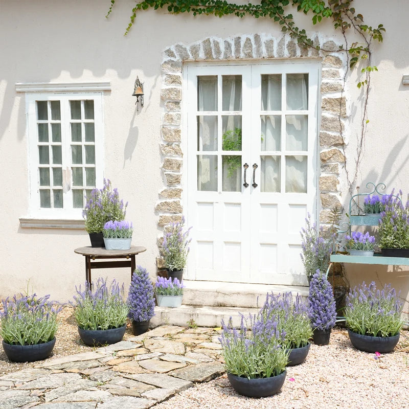 plantes artificielles lavande pot noir décoration intérieure extérieur balcon jardin fêtes anniversaires