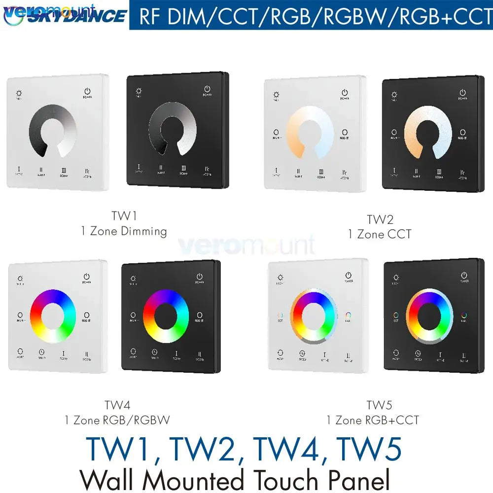 contrôleur rf 2.4g led wall mounted touch panel zone rgb cct dimming veromount