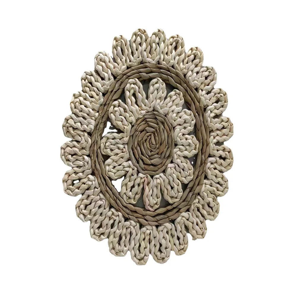 tapis bohèmes tressés motifs floraux spirales pétales naturels rustiques
