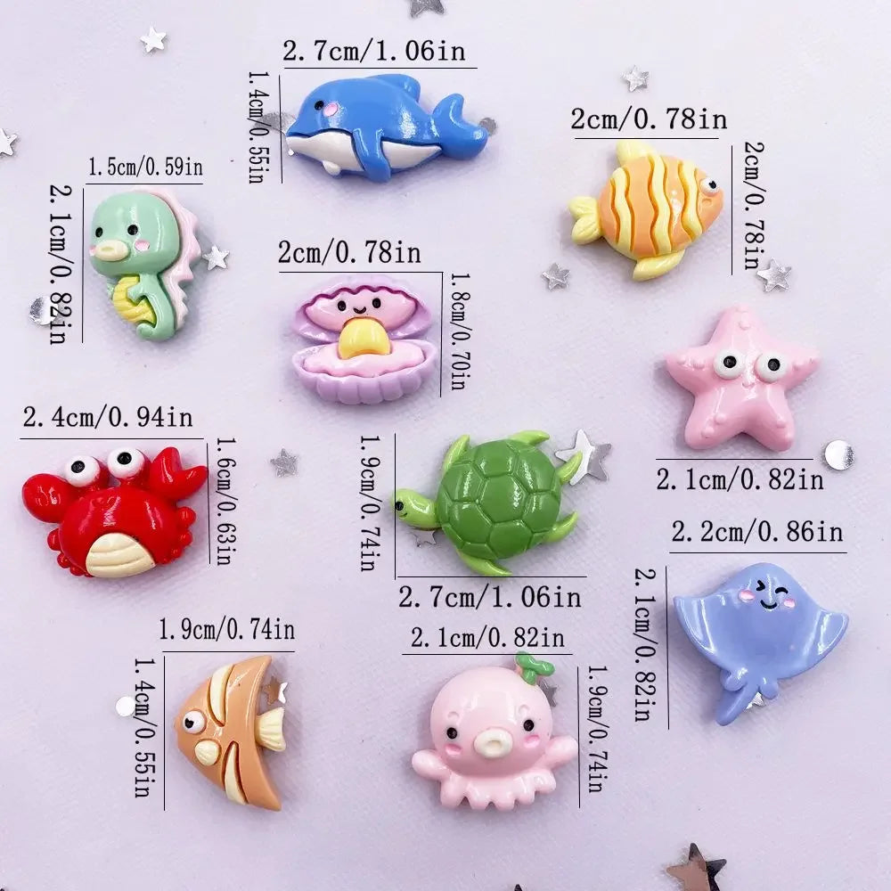 pendants animaux marins résine cartoon bleu vert rose poisson tortue crabe