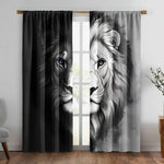 rideau lion noir gris motif géométrique moderne anneaux métalliques polyester chambre salon