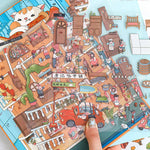 puzzle multicolore dessin animé adhésif portes fenêtres meubles personnages voitures animaux plantes scène ville