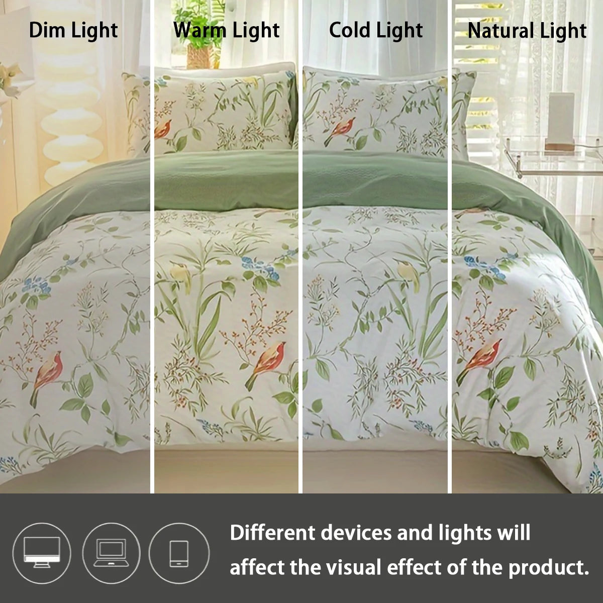ensemble literie floral housse couette taies oreiller motifs fleurs feuilles classique moderne blanc vert