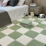 tapis modulable carreaux géométriques gris blanc doux moelleux moderne clips 30cm 30cm