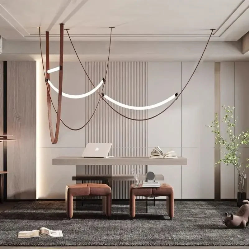 suspension lumineuse moderne marron clair blanc clips dorés 100cm 120cm 150cm 170cm lumière froide