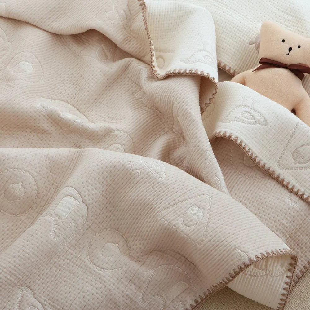 couverture bébé coton rose clair rubans blancs moderne enfantine portable voyage hiver automne