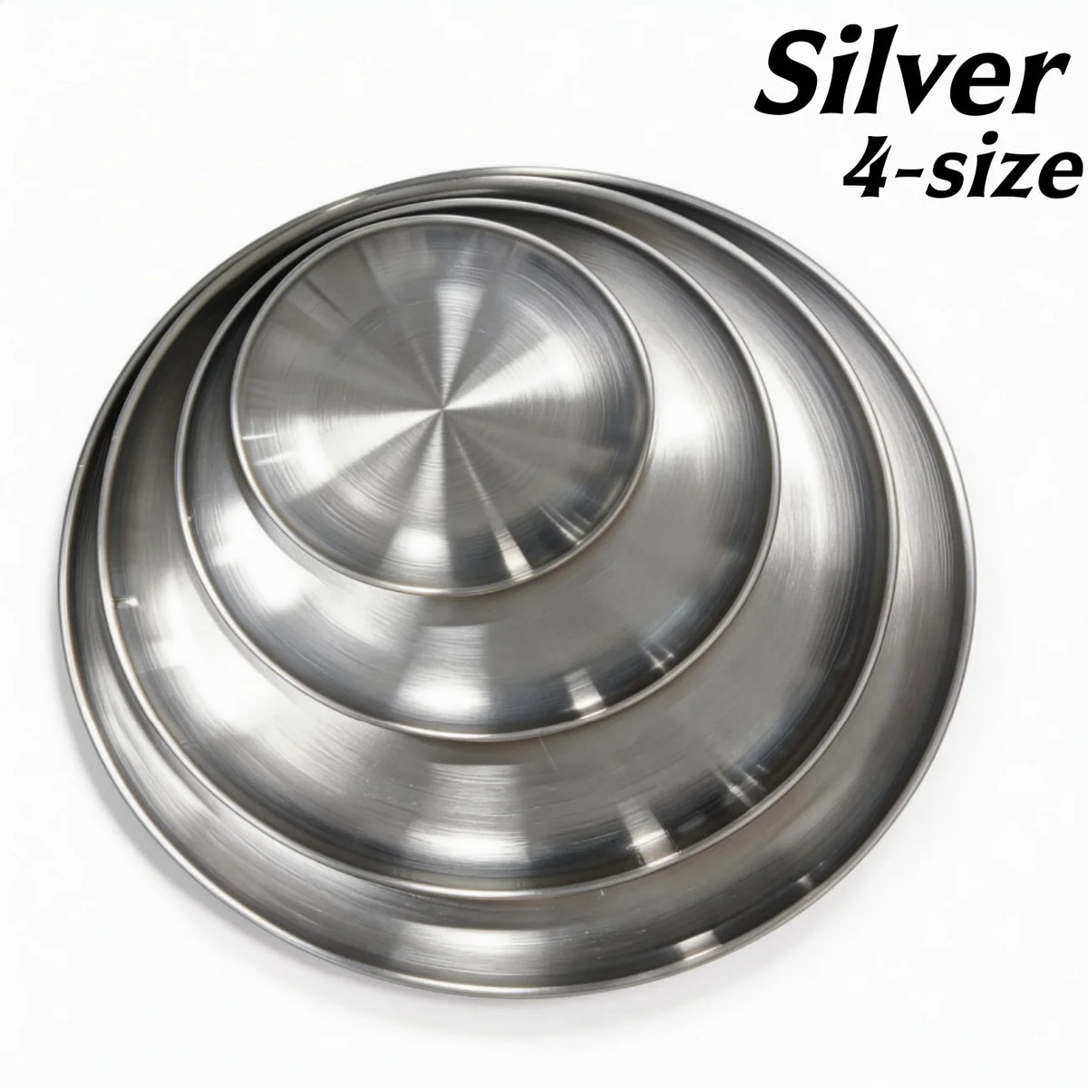 assiettes acier inoxydable or argent rondes modernes différentes tailles buffet dessert pizza