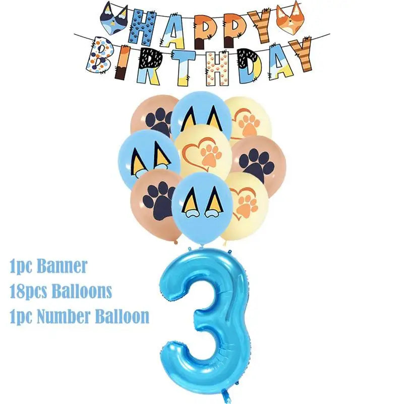kit decoration anniversaire chien bleu assiettes gobelets serviettes guirlande support cupcake decor animaux