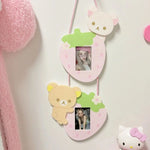 cadre photo mural rose vert feuille verte visage mignon enfantin décoration chambre suspendu crochets