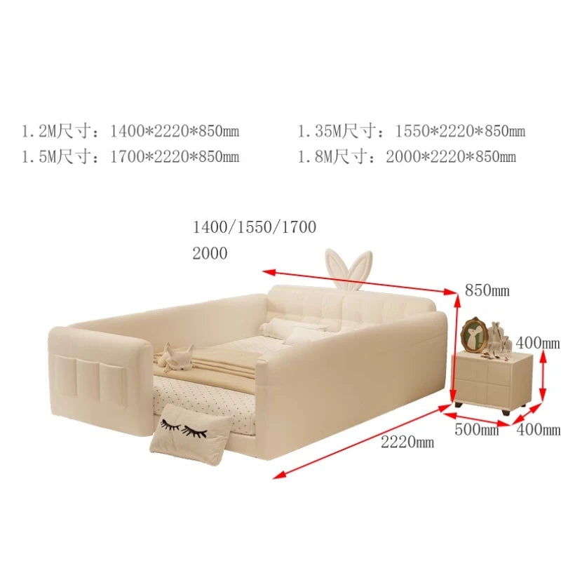lit convertible moderne bois texture cuir beige clair coussins oreillers chambre coucher