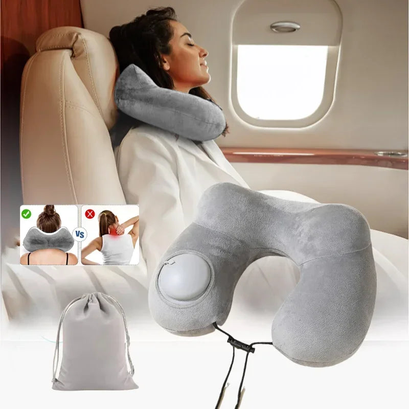coussin voyage velours gris bleu marine confortable ergonomique élastique ajustable sac rangement instructions'utilisation