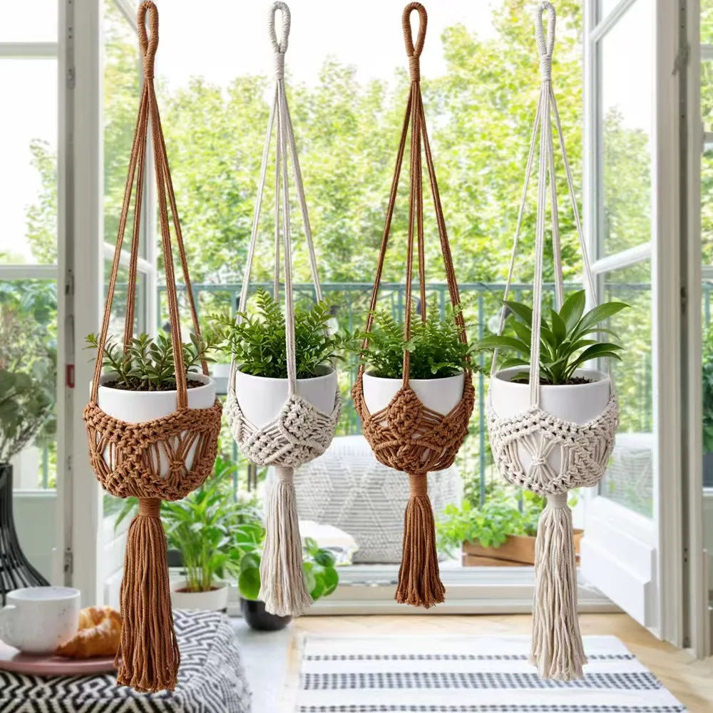 sac suspendre plante macramé boho rotin beige noir artisanalintérieurextérieur crochets
