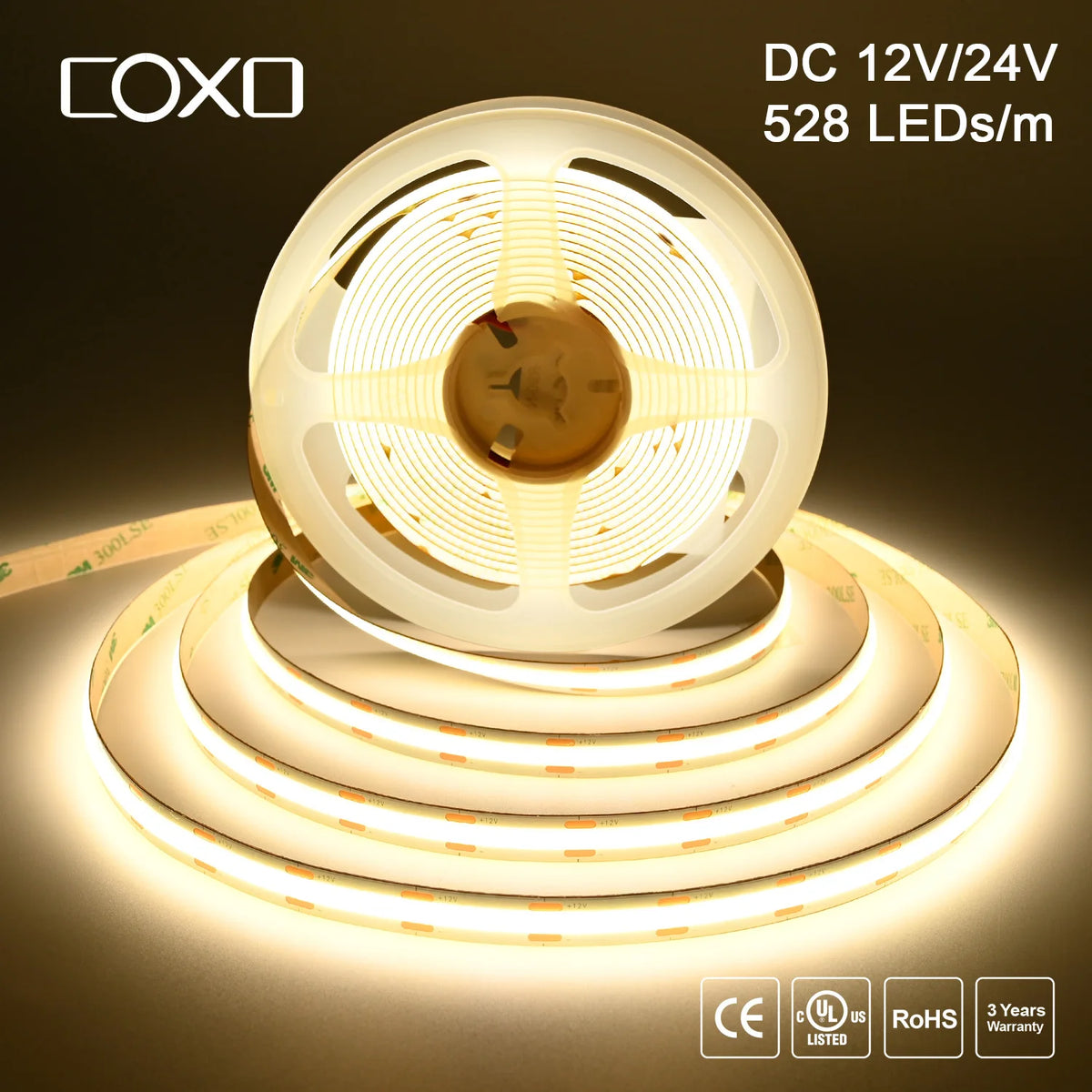 ruban led flexible blanc chaud 3000k adhésif 528 leds 12v 24v moderne