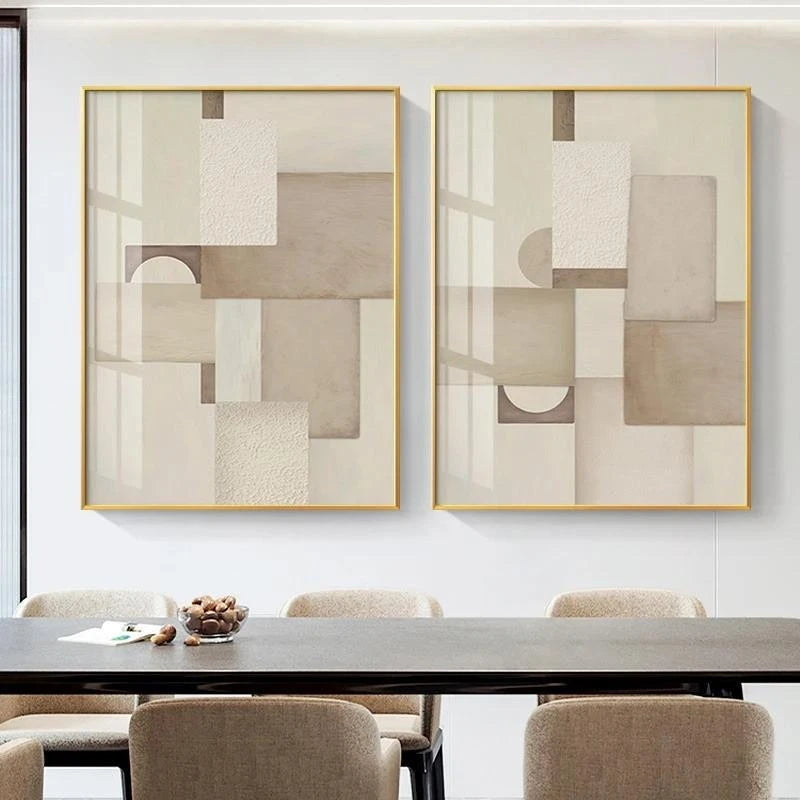 tableau abstrait moderne impressions toile beige blanc géométrique rectangulaire carré minimaliste