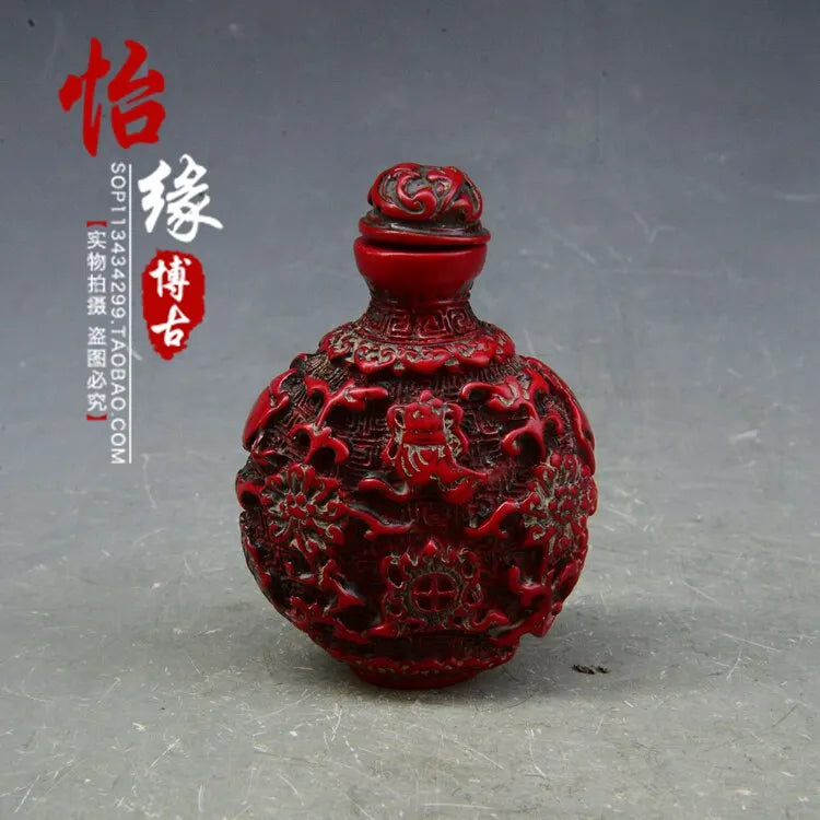 sculpture bouteille résine rouge animaux dragons fleurs art chinois traditionnel decoration intérieure cadeau auspice