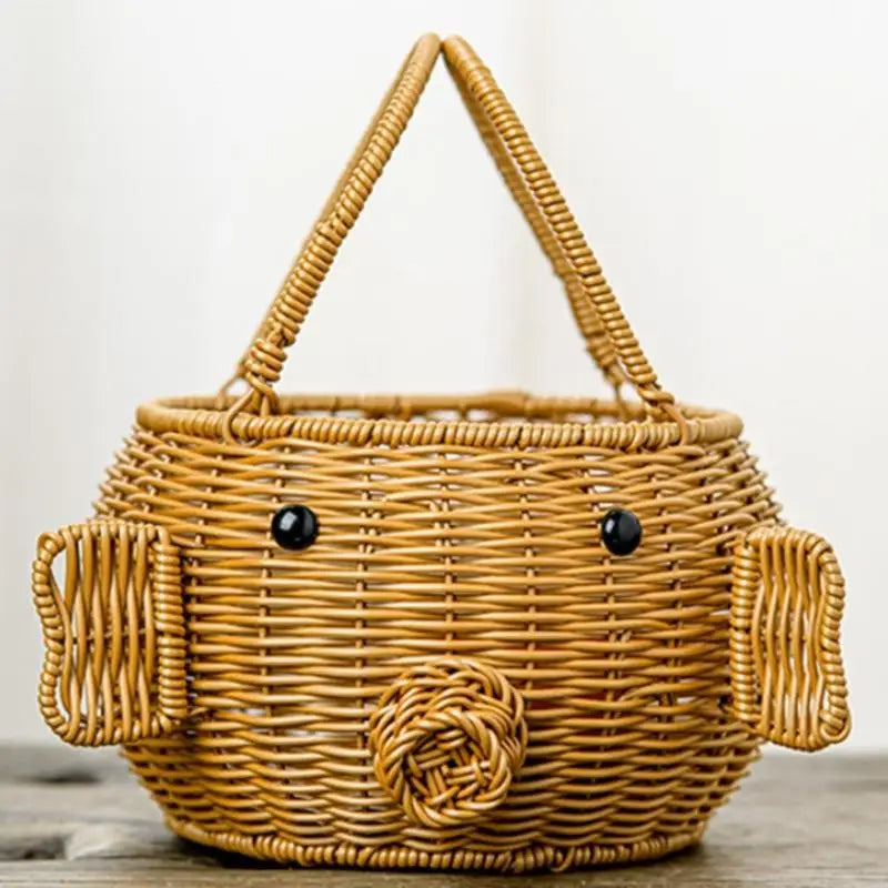 panier tressé marron clair réutilisable poignées osier traditionnel fruits collations pique nique organisateur placard