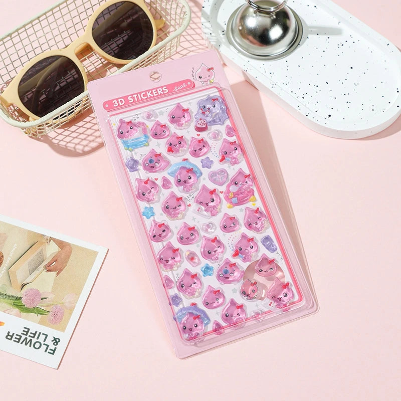 sticker kawaii transparent dessins animés lettres fruits coeurs vert rose bleu clair étudiant cadeau