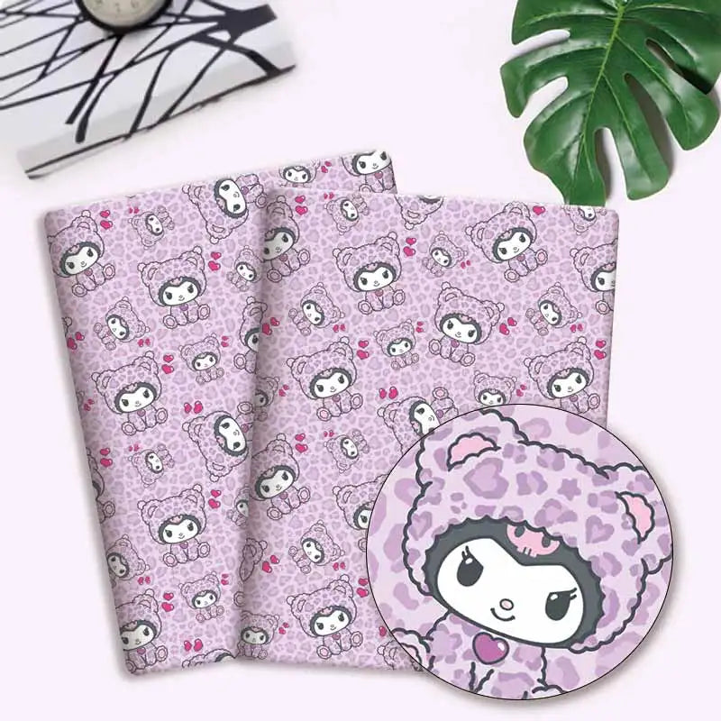 tissu imprimé my melody coeurs léopard coton polyester beige rose bleu violet cartoon