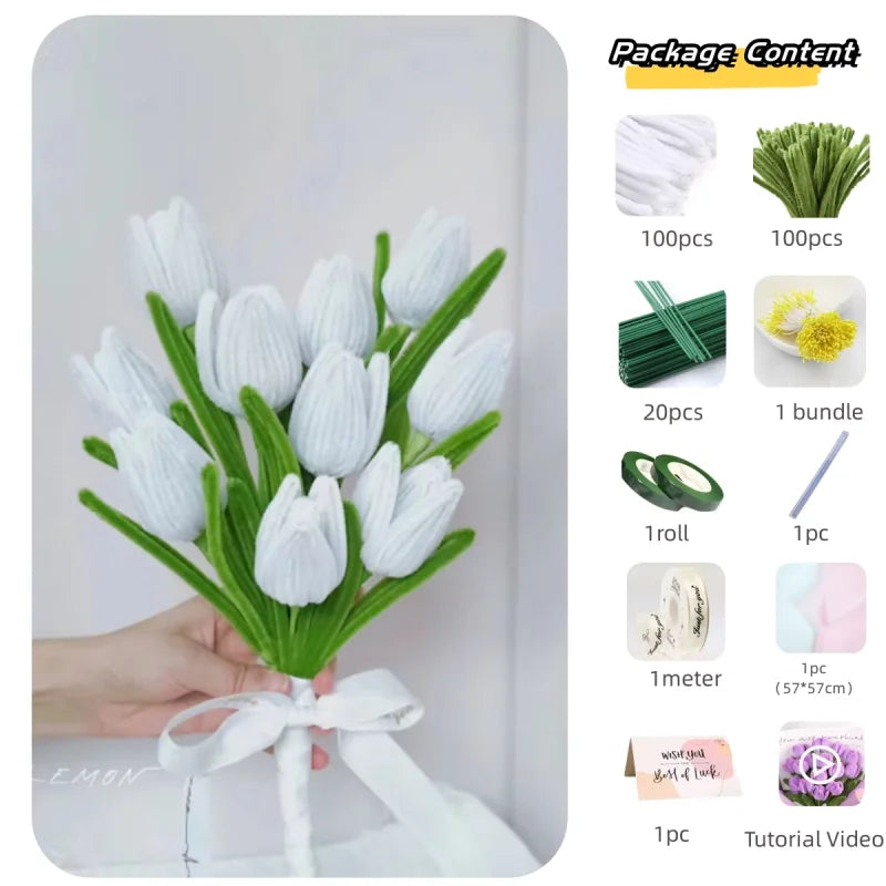 bouquet fleurs artificielles blanc orange moderne minimaliste ruban peluche matériaux artisannels