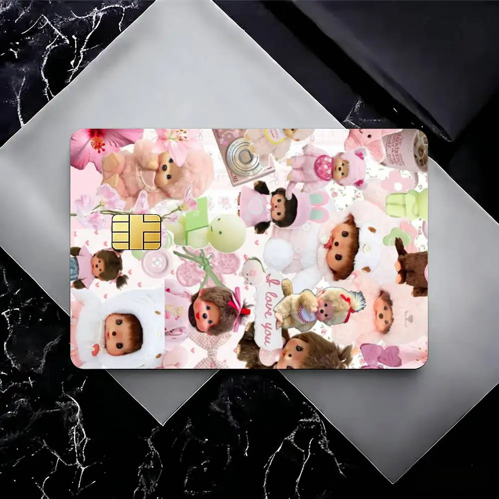autocollants cartes visite illustration animée monchhichi coeurs géométriques réutilisables étanches single piece package