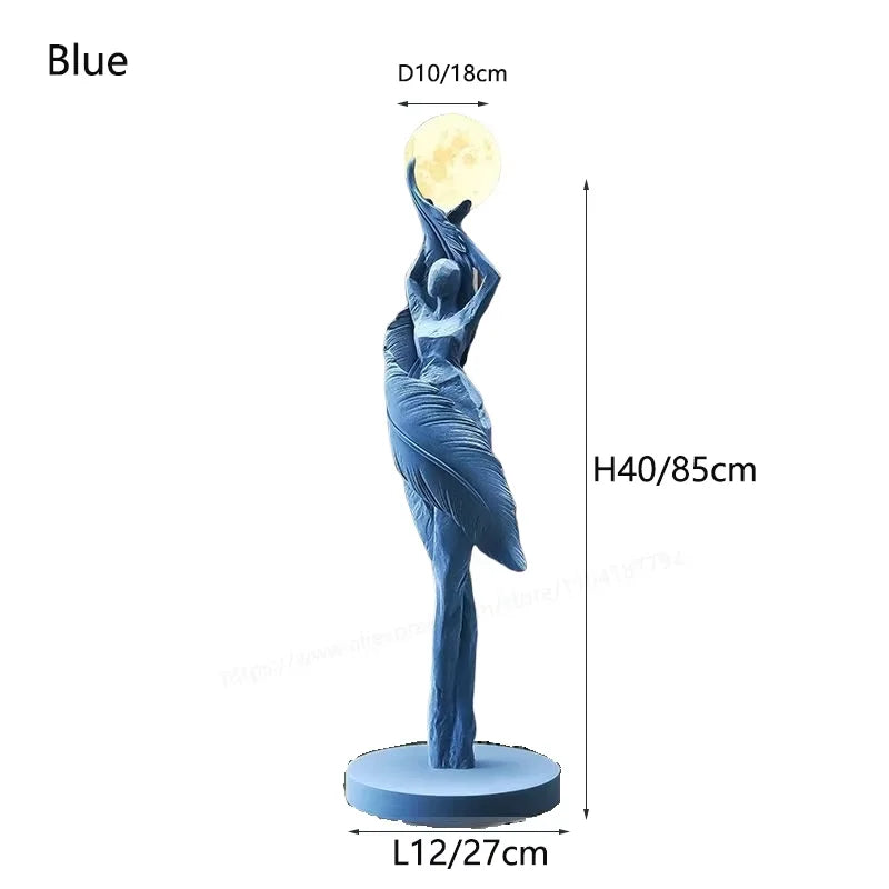 statue femme lune lampadaire moderne résine blanc noir bleu marron ondulé led minimaliste