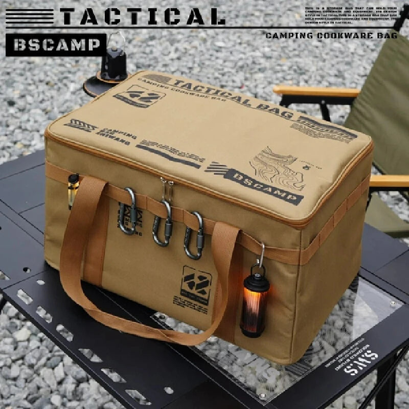 Sac outils camping khaki cartographique 30L 42L poignées cuir intérieur organisateur