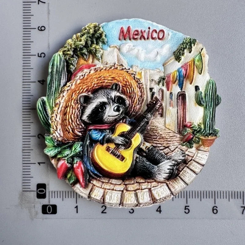 aimants réfrigérateur mexicains sombreros guitares cactus motifs floraux animaux exotiques souvenirs traditionnels multicolores
