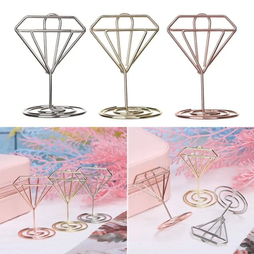 pinces papier cœur diamant moderne or rose argenté métal décoratif cartes notes support
