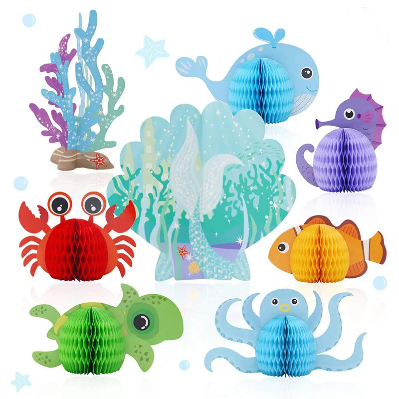 décorations sous marines animaux marins coraux poissons hippocampes bleu vert rouge jaune violet