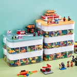 boîtes jouets empilables transparentes blanc jaune vert grille moderne poignée amovible respectueuses environnement