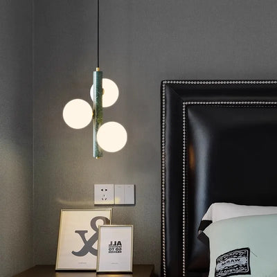 Suspension luminaire 3 lampes en verre marbré design vue de face