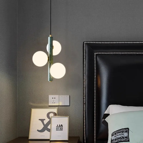 Suspension luminaire 3 lampes en verre marbré design vue de face