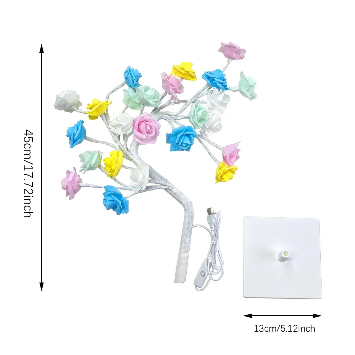 lampe décorative arbre fleurs roses lumineuses branches noires moderne blanc rose multicolore