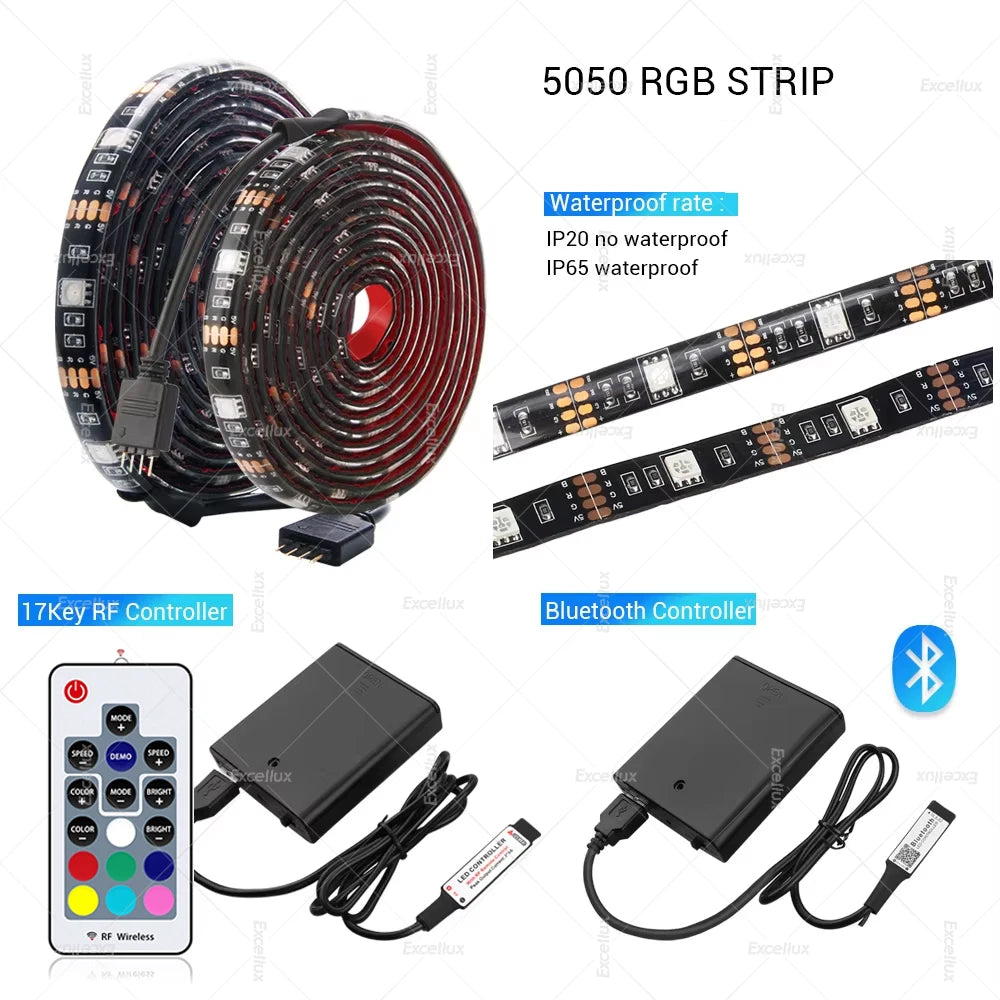 ruban led rgb bluetooth contrôleur adhésif moderne points lumineux 50000 heures ip65 waterproof