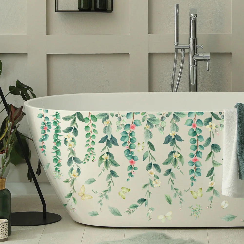 sticker mural adhésif feuilles fleurs botanique aquarelle decoration maison 64cm 104cm pieces