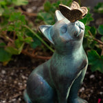 statue chat papillon bronze vert marron extérieur jardin decoratif resine aspect patine texturéextérieur