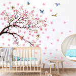 sticker mural fleur oiseau art floral deco chambre enfant deco maison bébé rose vert
