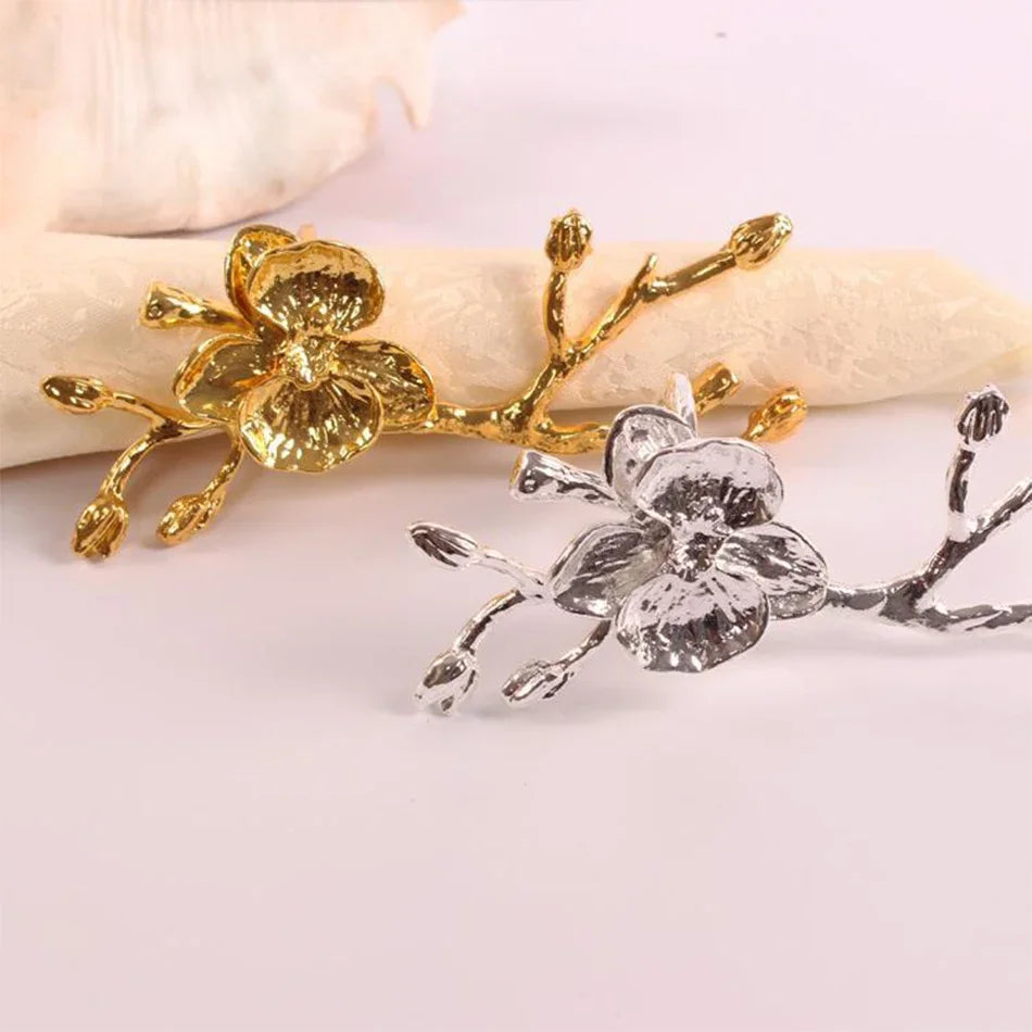 porte serviettes anneau or argent fleurs branches élégants artisanal décoration intérieure événements anniversaires mariage