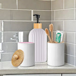 ensemble produits salle bain moderne flacon savon pot coton tige pot brosse dents brosse