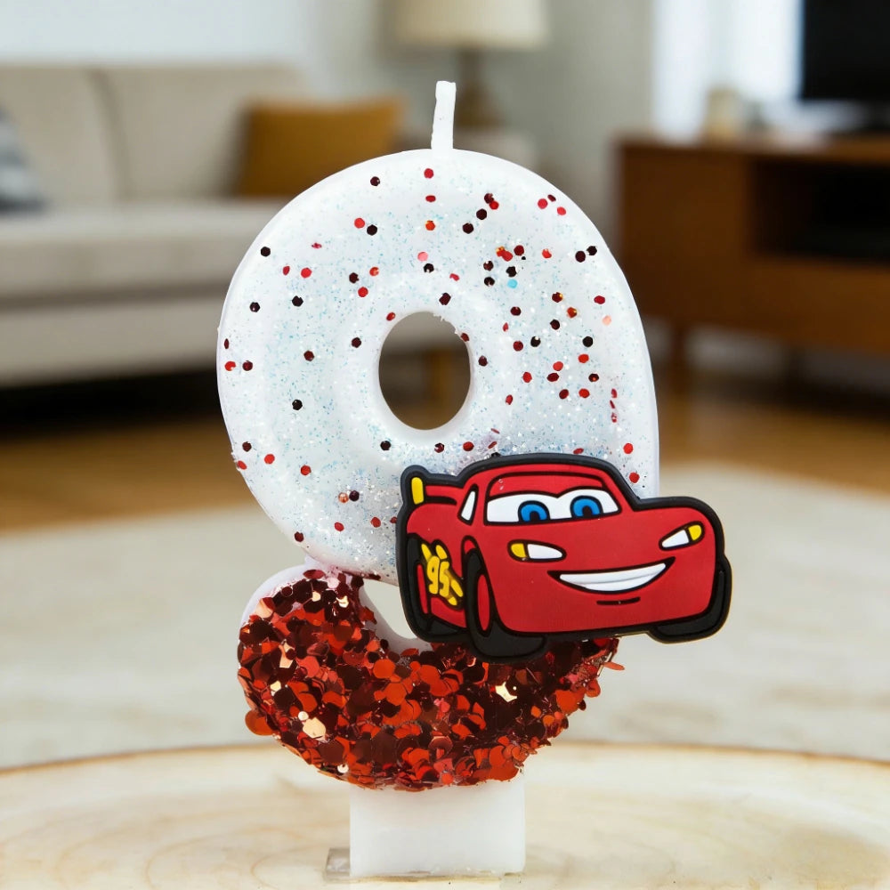 bougies anniversaire thème voiture lightning mcqueen blanc rouge paillettes numérotées