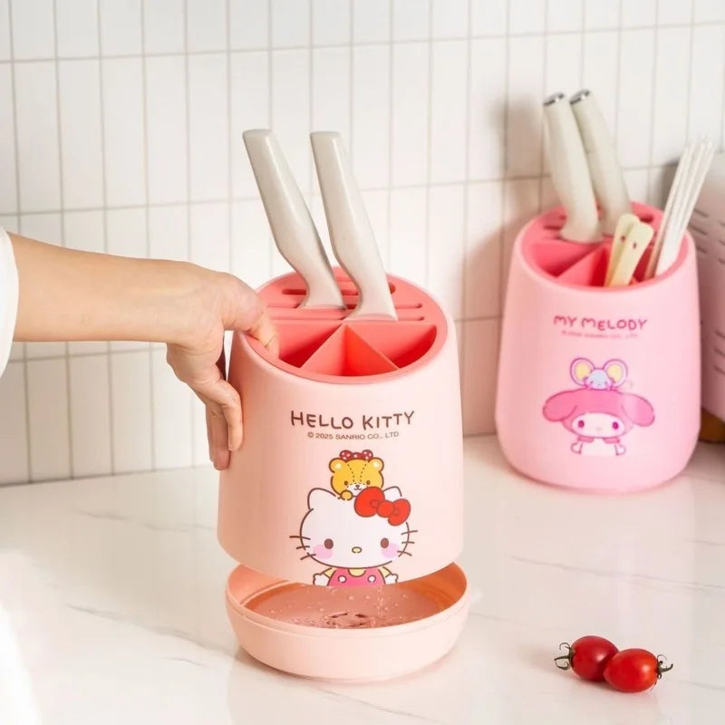 pot ustensiles hello kitty rose dessin animé moderne couteaux cuillères assiette rangement cuisine plastique