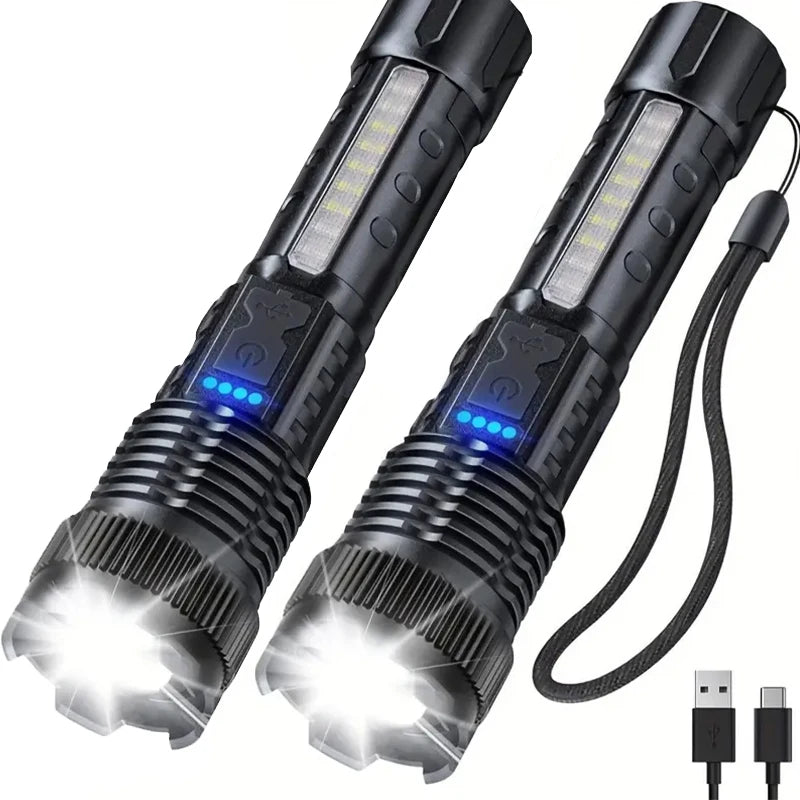 torches tactiques led rechargeables modes réglables cordon clip noir camping
