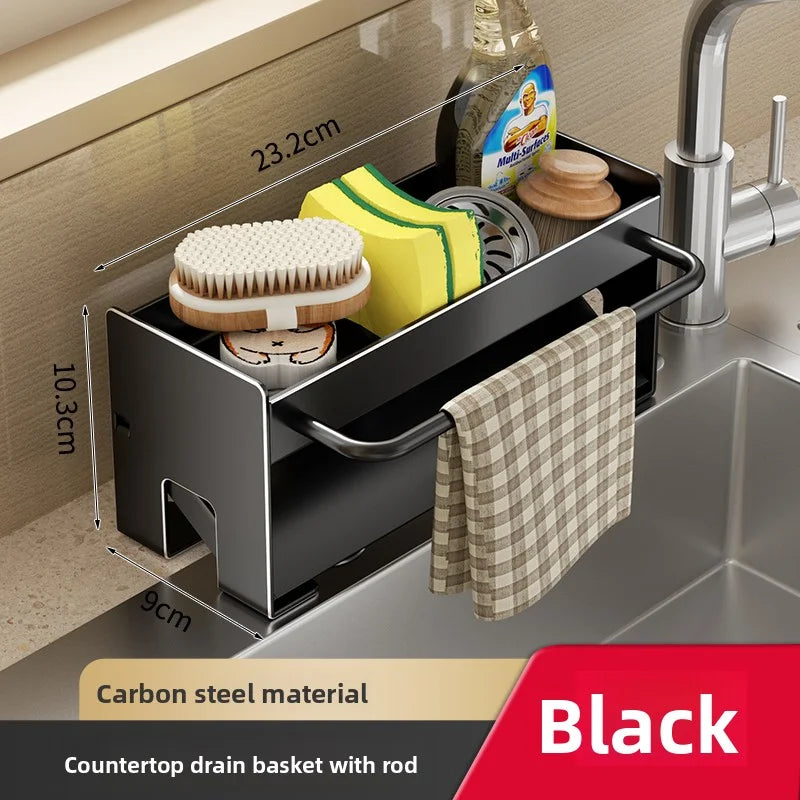 organisateur évier drainage vaisselle argenté moderne serviettes éponges brosses flacons minimalistes
