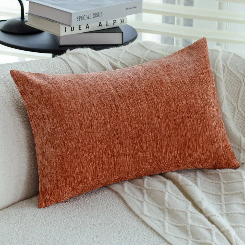 housse coussin chenille solide moderne 30x50cm orange gris vertfoncé velours